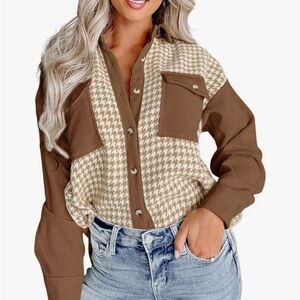 Dokotoo Corduroy Color Block Button Down Shirt Plaid Long Sleeve Oversized new